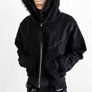 Sudadera con Capucha KINGSEN de Alta Calidad, Lavada al Ácido, 100% Algodón, con Cierre, para Hombre, Felpa Francesa, Bordada, con Ribete de Piel, Estilo Hip Hop Vintage - Product Image 2