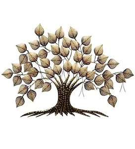 Metal <b>Tree</b> With <b>Lighting</b> Leaves Golden Iron 3D Hanging Sculpture Metal Wall Decor for Living Rooms With Yellow Shade <b>Lighting</b> - Product Image 1