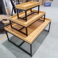 Klantgerichte marktkraam met metalen en houten displayrek voor rijst, fruit, groenten, zaden, noten, voedsel, sieraden, sets, accessoires en producten