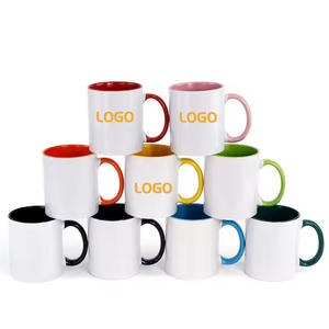 Mug blanc de sublimation 11 oz, poignée et bordure colorées de qualité supérieure, tasse en céramique de sublimation avec revêtement, logo personnalisé - Product Image 1