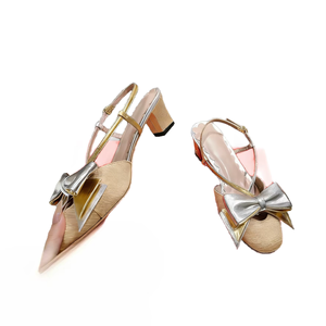 Closed Toe Chunky Heel Slingbacks Bow Accent Mid Heel Footwear for Bridal Evening Prom Business Casual Events Valen - Product Image 1