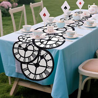 Chemin de table en lin noir et blanc fait main Wonderland Tea Party, décor biodégradable pour fêtes