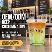 Gobelet en plastique PET personnalisé avec logo, gobelet jetable transparent pour boissons froides avec couvercle pour matcha, café, vente en gros
