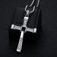 Kalung Salib Fast and Furious Berbahan Zirkon, Perhiasan Kristen Religius, Lapis Emas 18K, Baja Anti Karat, Liontin untuk Pria, Cocok untuk Pesta