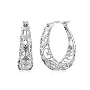Boucles d'oreilles créoles en or blanc E2510 pour femmes, bijoux classiques en alliage à la mode avec motif cœur - Product Image 3