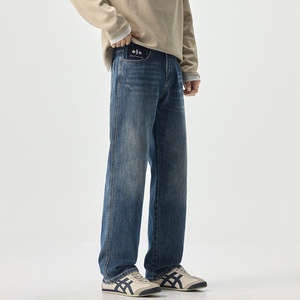 <span class=keywords><strong>Jeans</strong></span> da <span class=keywords><strong>Uomo</strong></span> in Denim Blu Elasticizzato Felpato Nuovi Autunno/Inverno 2026, Vestibilità Leggermente Ampia, Gamba Dritta, Stile Semplice e Basico - Product Image 3