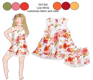 Ensemble deux pièces vintage pour filles, hauts et shorts sans manches en coton et élasthanne, impression personnalisée, entièrement personnalisable - Product Image 1