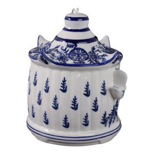 Casetta per uccelli in ceramica da appendere, decorazione per finestra da giardino, design blu e bianco - Product Image 3