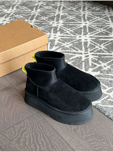 מגפי עיפרון קצרים לחורף לנשים, נעלי אגס חמות מעובות, נושמות, אלסטיות, מעור כבש, מגפי שלג לנשים - Product Image 4