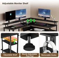Bureau de jeu en forme de L avec bande LED et prises électriques, bureau d'ordinateur d'angle réversible avec étagère pour moniteur pour bureau à domicile