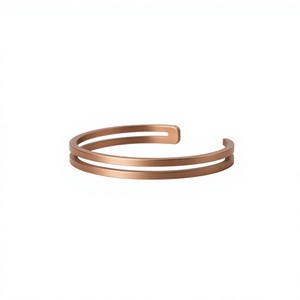 Traditional Ayurvedic Stamped Dual Line Solid Copper Bracelet Fashionable Metal Jewelry Exquisite Design - Product Image 1