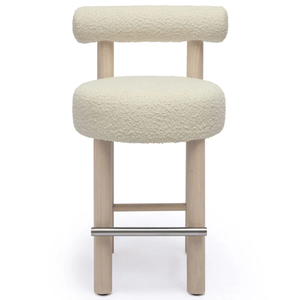 Taburete de Bar Moderno Carla con Tapicería de Terciopelo o Bouclé Texturizado, Estructura de Madera Sólida, Uso Comercial - Product Image 6