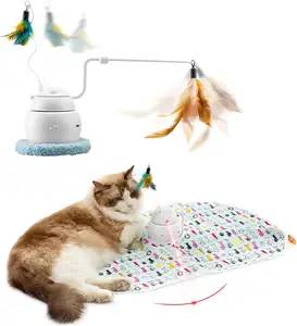 Interactive Cat Toy Rechargeable with Laser Automatic Feather Toy Adjustable Multiple Modes Indoor Pet Exercise Toy