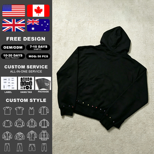 Sweat à capuche zippé pour homme, style gothique original personnalisé, avec logo, imprimé strass, coupe oversize et épaules tombantes, streetwear - Product Image 2