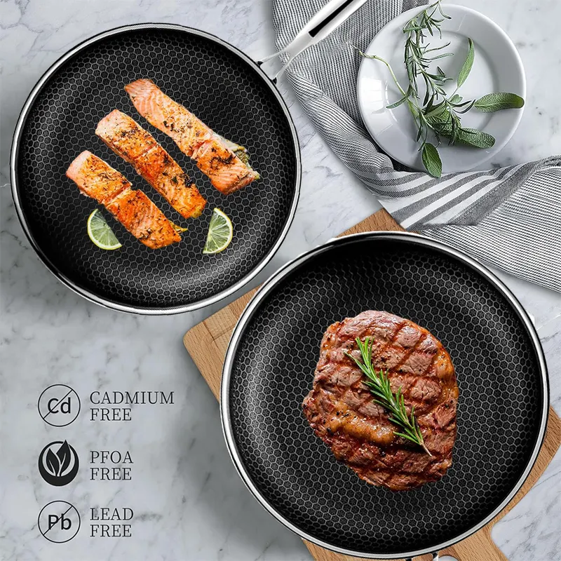 18/20/24/28cm Non Stick Coating Frying Pan Stainless Steel Food Pan Hexclad Cookware Eco-friendly Honeycomb Cooking Pans