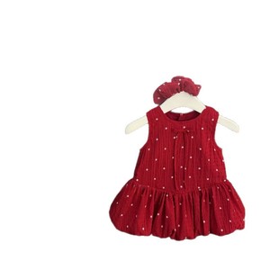 Child Star Circle Baby Girls Red Polka Dot Sleeveless Dress With Hair Tie Breathable Skirt Summer Outfit - Product Image 5
