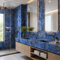 Nouveau produit : dalle de pierre frittée bleue grand format polie pour comptoir de salle de bain, meuble-lavabo et revêtement mural