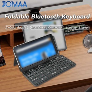 JOMAA RGB Backlight BT Mini <b>Keyboard</b> PU Leather <b>Wireless</b> Rechargeable Foldable <b>Keyboard</b> Portable <b>keyboard</b> for PC/Desktop/Laptop - Product Image 2