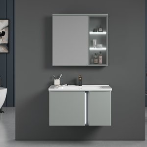 Mueble de Baño Moderno de Pared con Lavabo Integrado de Cerámica, Acero Inoxidable y MDF, Resistente al Agua, con Unión sin Costuras - Product Image 2