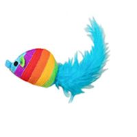 Nouvelle souris en peluche colorée de simulation avec longue queue à plumes bleues, jouet interactif pour chat