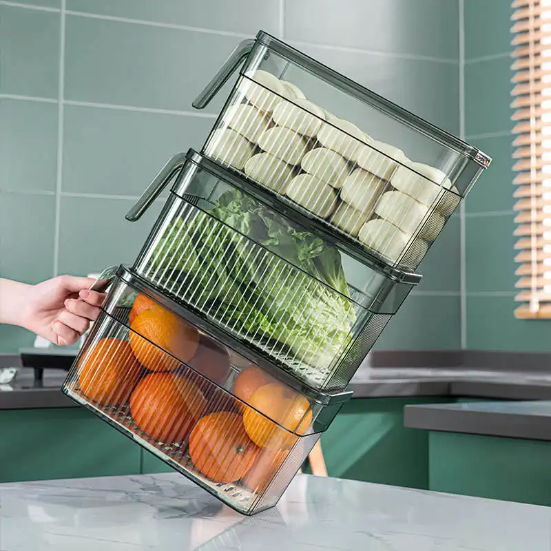 Organizer frigo con coperchio Timer di freschezza impilabile frigorifero Organizer bidoni con manico anteriore