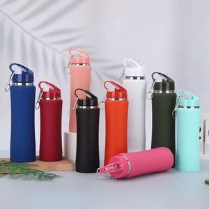 Bouteille d'eau sport portable à taille incurvée 600ml 750ml en acier inoxydable, isolée sous vide, avec paille et bouchon anti-fuite, tasse thermos de voyage - Product Image 3