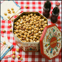 Boîte en métal octogonale personnalisée OEM CMYK pour pop-corn, grande boîte cadeau de carnaval en métal de qualité alimentaire pour biscuits et bonbons, vente en gros directe usine