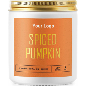 Bougie pilier artisanale en cire de soja écologique parfumée à la cannelle et à l'épices de <span class=keywords><strong>citrouille</strong></span>, avec mèche en bois et couvercle en métal pour les fêtes/Noël - Product Image 1