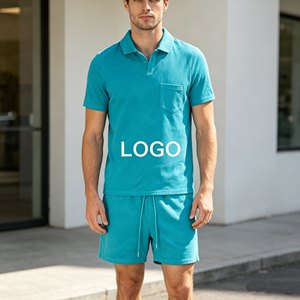 Ensembles de polos pour hommes de haute qualité, polos à manches courtes en tissu éponge, ensembles deux pièces pour hommes, été, décontracté, tissu éponge 350 - Product Image 3
