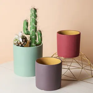 Hot Sale 3 4 5 Inch Colorful Ceramic Cylinder Plant Pot Nordic Ceramic Flower Pot For Customization