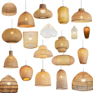 Handgemaakte Bamboe Plafondlampen Natuurlijk 3d Hanglamp Lamp Kap Dekking Badkamerverlichting Kristal Hanglamp Modern