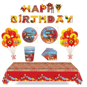 DAMAI Firetruck Birthday Party Decor Firefighter Tableware Set Plates Napkins Cups Tablecloth <b>Banner</b> for Kids Boys Party Supply - Product Image 2