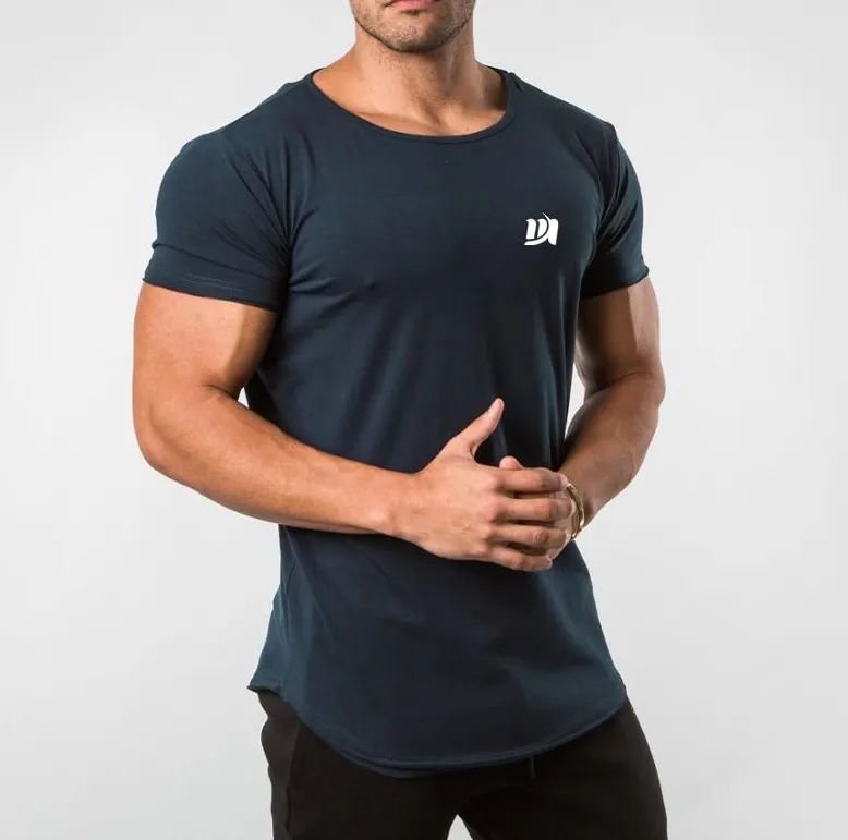 MS-2938 Wholesale Gym Tapered fit Space Blue Scoop Neck T Shirt Factory