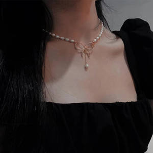 Collier en perles d'eau douce naturelles faites à la main, 4-5 mm, forte luminosité, micro défauts, chaîne, perles pour bébé, perles en vrac, petit collier - Product Image 4