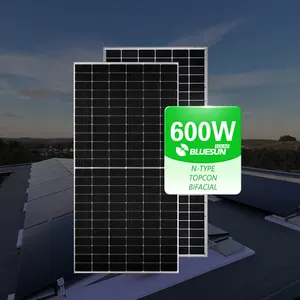 لوحة طاقة شمسية كبيرة TOPCON من Bluesun باللون الأسود الكامل للمصانع تعمل بالطاقة الكهروضوئية لوحة شمسية 600 وات للمنزل بأكمله