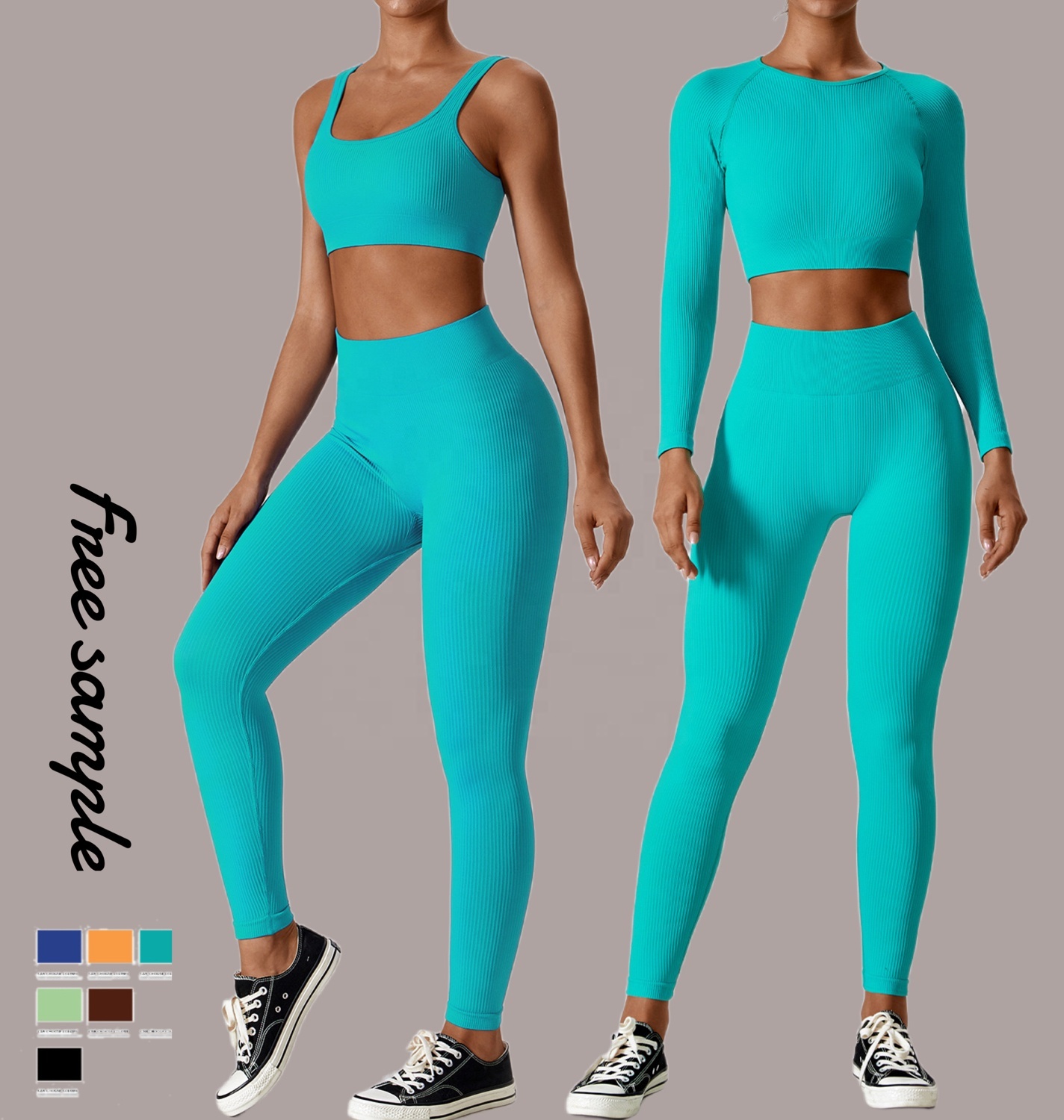 Seamless Yoga Suit 2 Piece Sports Shirts Crop Top Hollow-out Seamless Leggings Sport Set Fitness Tracksuit Workout Yoga Set