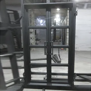 Siyah dış ön fırtına kapısı anti pas basit izgaralar fransız tasarım giriş çağdaş ferforje cam kapılar