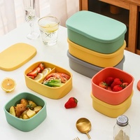 Boîte à bento carrée en silicone de qualité alimentaire, à compartiment unique, étanche, compatible micro-ondes, sans BPA, empilable et lavable au lave-vaisselle