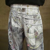 YSJY OEM personnalisé dentelle perle chaîne concepteur Y2k Hombre Denim pantalon Streetwear surdimensionné délavé à l'acide strass hommes jean