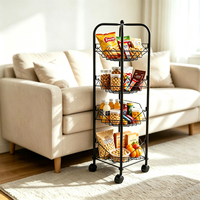 Chariot utilitaire mobile fin à 4 niveaux avec paniers de rangement en fil métallique et roulettes pour cuisine, salle de bain, balcon