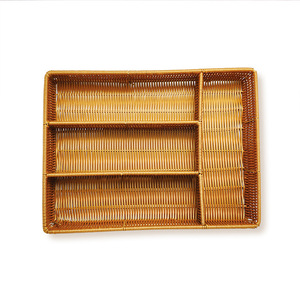 Imitation Rattan Woven Compartmentalized Storage Basket Rectangle <b>Plastic</b> Kitchen Cutlery And Miscellaneous Items Storage - Product Image 2