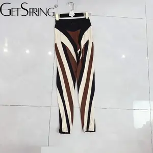 GetSpring Leggings pour femmes 2024 Spring New Color Matching Elastic Waisted Slim Thin Long Pants Fashion All Match Ladies Leggings