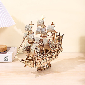 Bateau pirate Queen Anne en bois, puzzle 3D à monter soi-même, jouet cadeau pour les enfants de 0 à 24 mois, unisexe - Product Image 2