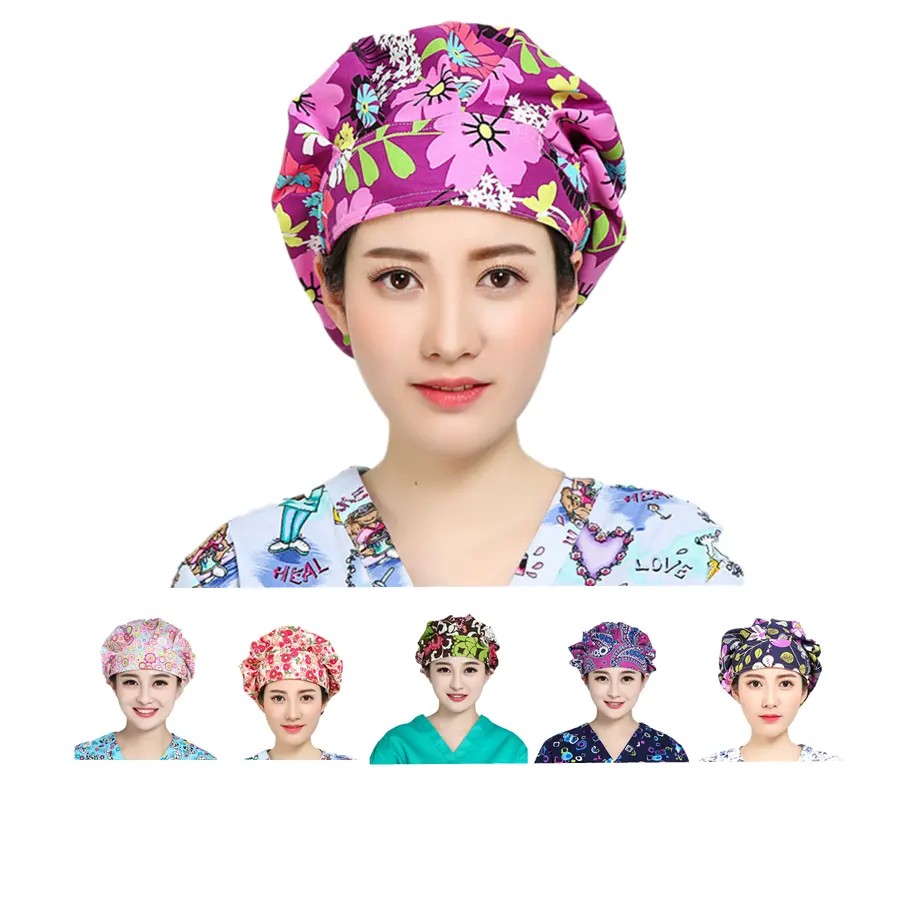 100% Cotton Ladies Anti-ヘアCap Hospital Uniform Printed Scrub Nurse Hat