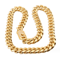 Chaîne Collier Ras-du-Cou Maille Cubaine Miami Iced Out pour Homme 6 à 18mm, en Or 18k 14k Acier Inoxydable, Fermoir Diamant Zircon Cubique