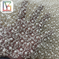 Tissu de Perles Françaises de Haute Qualité, Robe en Tulle Broderie Mariage, Tissu de Dentelle à Paillettes Lourd Perlé, Tissu de Dentelle de Mariée Blanc Perle