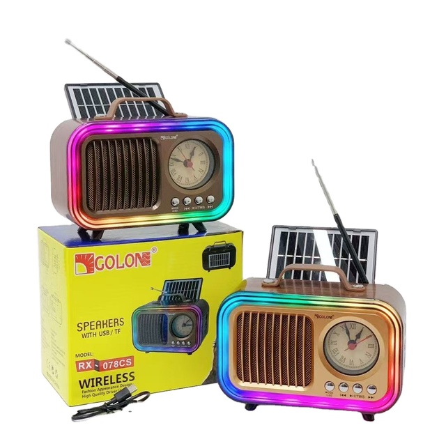 RX-078CS Solar Radio Clock Speaker Wireless Convenient Radio FM Subwoofer Retro Bluetooth Speaker