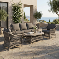 Ensemble de salon de jardin moderne en rotin 4 pièces avec structure en aluminium thermolaqué, tressage double en PE et table en verre trempé