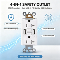 Prise murale USB Hooanke 20A GFCI, prise double USB TR 125V 4.8A, interrupteur différentiel de classe A homologué ETL