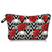 Meilleures ventes Sacs de maquillage promotionnels OEM sublimation doux Gothic Spooky Floral Skull Printed Travel Cosmetic Bags for Women